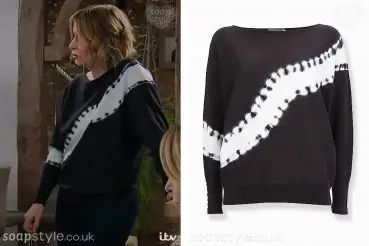 Charity’s Tie Dye White Stripe Jumper Top in Emmerdale