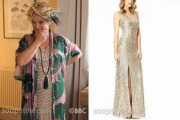 Elaine Linda's Mum EastEnders gold dress for Mick & Linda's wedding