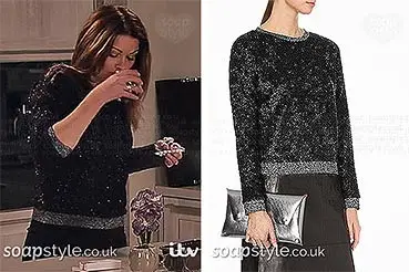 Carla’s Black & Silver Sparkle Top on Corrie