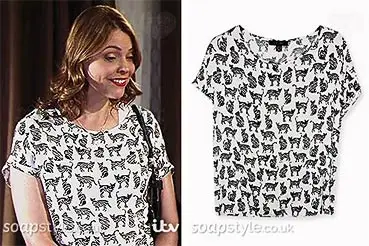 Tracy’s Black Cat T-Shirt Top on Coronation Street