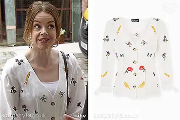 Toyah Battersby White Flower Blouse on Corrie