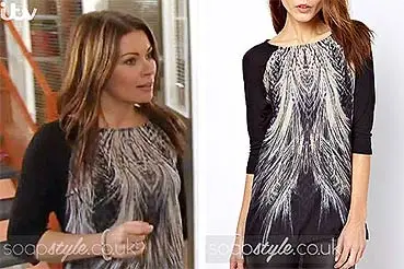 Carla’s Black Feather Print Top on Corrie