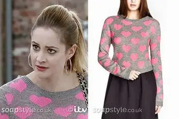 Kylie in Coronation Street heart jumper