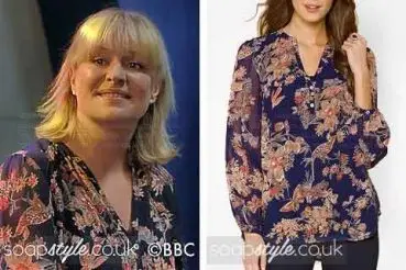Jane in EastEnders Blue Floral Blouse