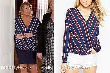 Sharon in EastEnders Blue & Red Stripe Blouse