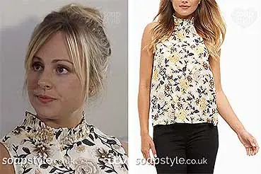 Sarah Platt High Neck Floral Top on Coronation Street