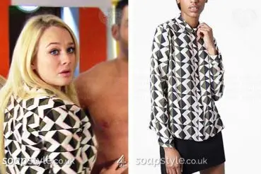 Leela Lomax geometric print shirt on Hollyoaks