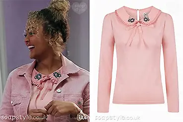 Emma’s Pink Floral Collar Top on Corrie