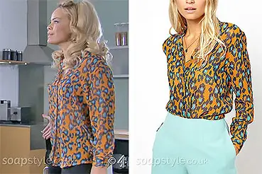 Animal print blouse worn by Grace on Hollyoaks Animal print blouse worn by Grace on Hollyoaks