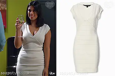 Priya’s Cream Bodycon Dress on Emmerdale