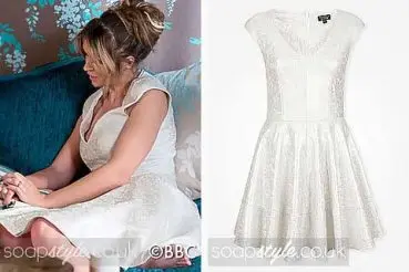 Kirsty in EastEnders metallic silver skater dress