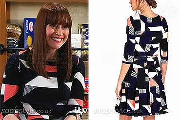 Lydia’s Geometric Print Dress in Emmerdale