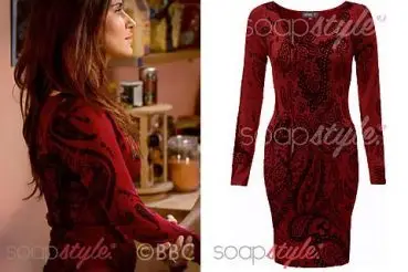 Ayesha Rana in EastEnders red bodycon dress
