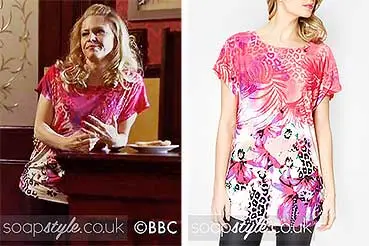 Linda Carter Pink Tropical Pattern Top on EastEnders