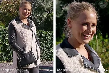 Tracy’s Cream Fur Biker Coat on Emmerdale