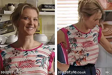 Kathy Beale Pink Flower Stripe Top on EastEnders