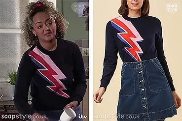Emma in Coronation Street Lightning Jumper