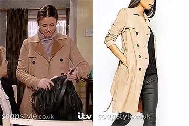 Sophie’s Faux Suede Mac Coat on Corrie