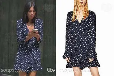 Priya Blue & White Polka Dot Spot Playsuit on Emmerdale