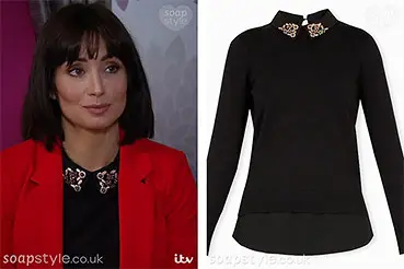 Leyla Emmerdale Black Beaded Collar Top