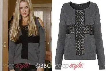 Kirsty in EastEnders lace cross jumper