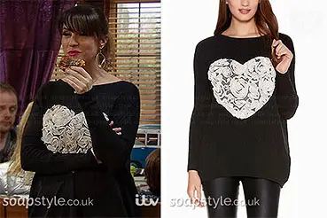 Kerry Black Heart Jumper on Emmerdale