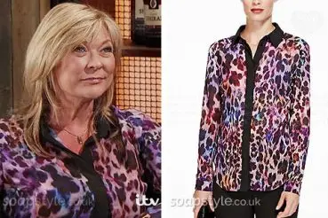 Erica Holroyd (Claire King) in Coronation Street animal print blouse