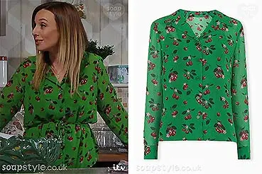 Andrea in Emmerdale green cherry blouse top
