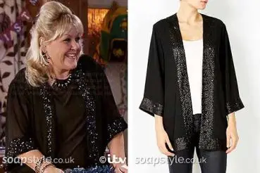 Beth Black Sequin Kimono Jacket in Corrie