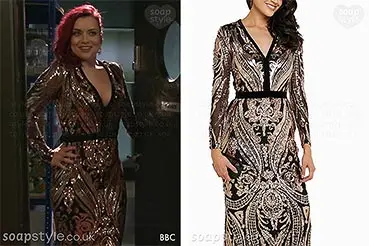 Whitney in EastEnders Rose Gold Sequin Dress