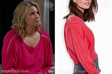 Charity’s Zip Shoulder Jumper Top on Emmerdale
