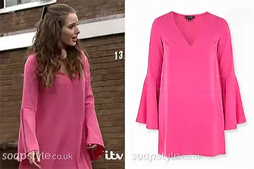 Rosie Webster pink flute sleeve dress in Coronation Street
