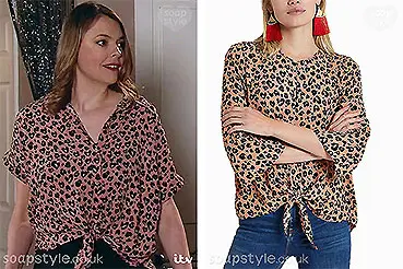 Tracy’s Animal Print Tie Top on Coronation Street