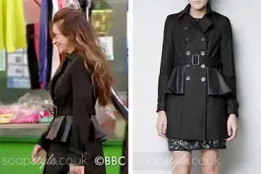 Kirsty Branning in EastEnders black peplum coat