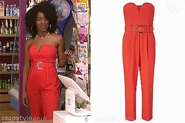 Lisa Loveday Red Jumpsuit on Hollyoaks