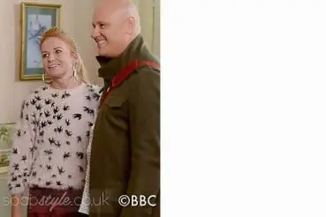 Bianca Butcher EastEnders pink fluffy bird jumper