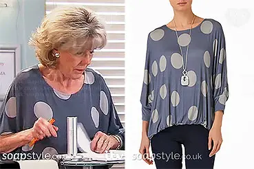 Audrey’s Grey Spot Top on Coronation Street
