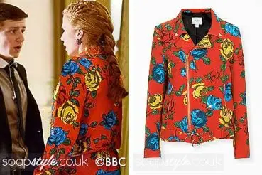 Bianca Butcher red floral biker jacket in EastEnders