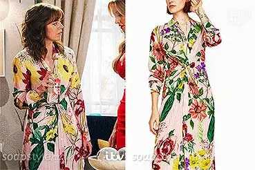 Toyah’s Striped Floral Shirt Dress on Coronation St
