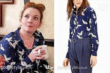 Fiz in Coronation Street Blue Bird Blouse
