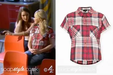 Leela's red check / tartan shirt on Hollyoaks