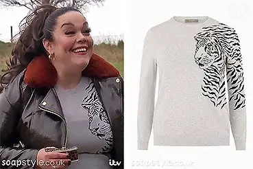 Mandy Dingle Tiger Jumper on Emmerdale