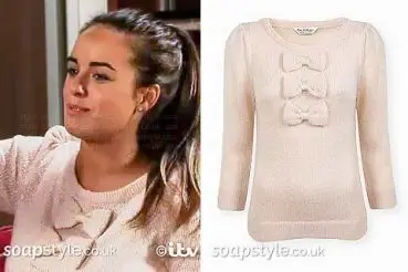 Katy Armstrong in Coronation Street pink bow jumper