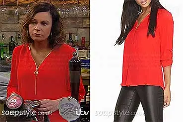 Chas’ Red / Orange Zip Blouse in Emmerdale