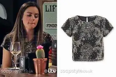 Katy Armstrong in Coronation Street embellished top